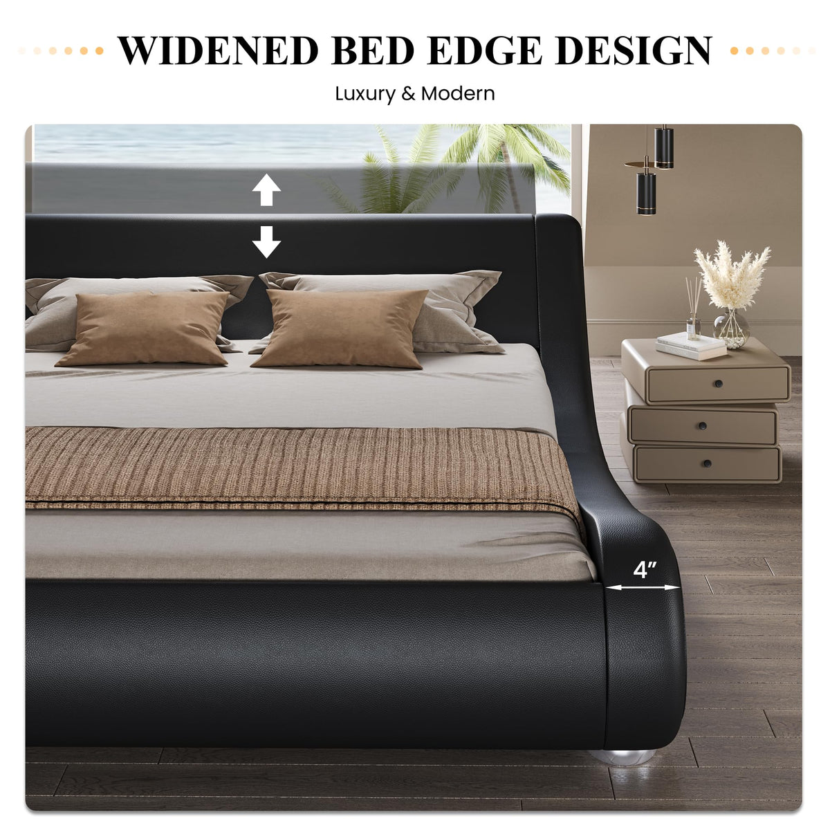 Queen Size Faux Leather Sleigh Bed Frame H384