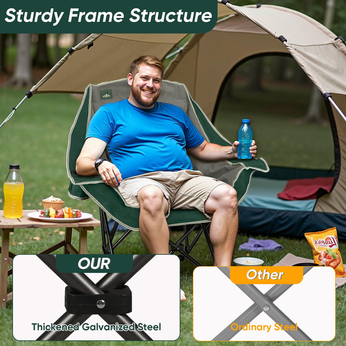 2 Pack Oversized Padded Folding Camping Chair with Cup Holder C2588