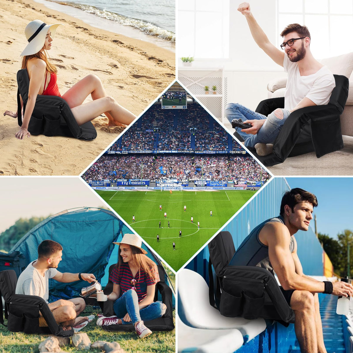 2 Pack Portable Folding Stadium Seats with Back Support and Cushion Z179