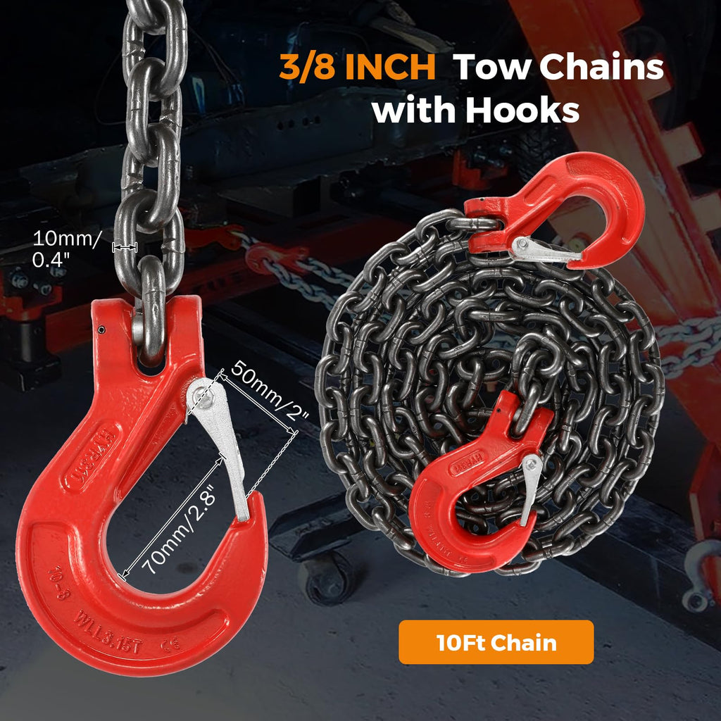 3/8 Inch 10Ft Tow Chain with Double Slip Hooks A76626