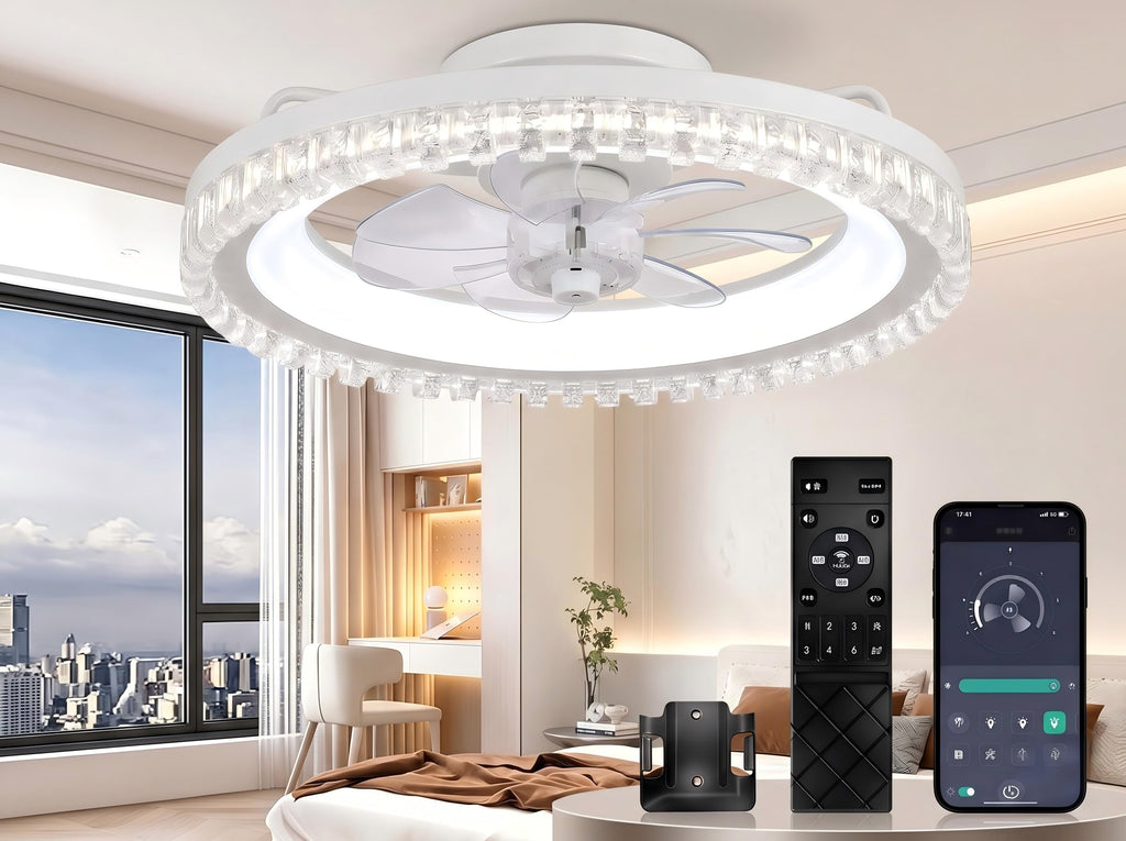 20" White Flush Mount Ceiling Fan with Light A9037