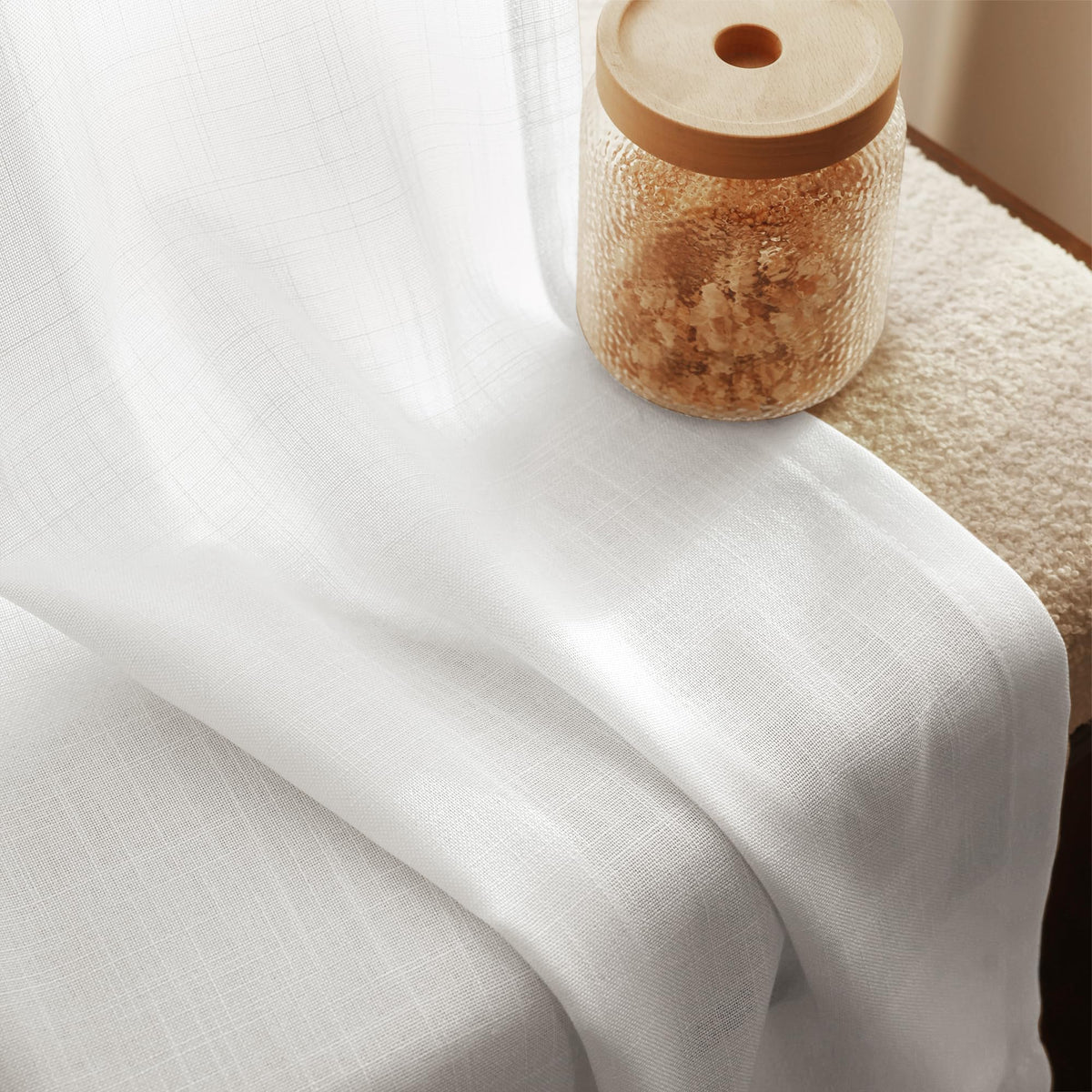 White 2 Panels Back Tab Light Filtering Cotton Textured Curtains D786