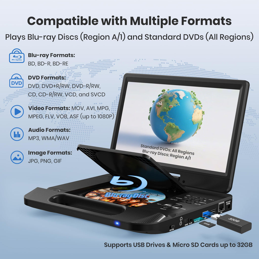 12.5" Portable Blu-ray Player with 10.5" 1080P Swivel Screen I63869