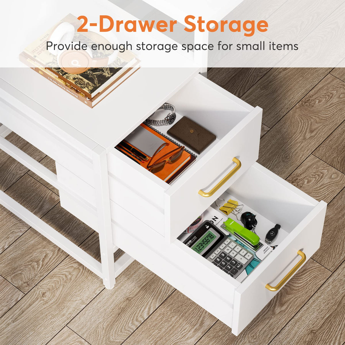 55 Inch Computer Desk with 2 Drawers and Storage Shelves X551569