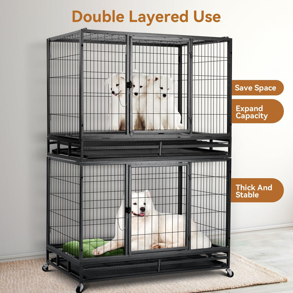 48 inch Wire Dog Crate with Lockable Wheels and Removable Tray P658