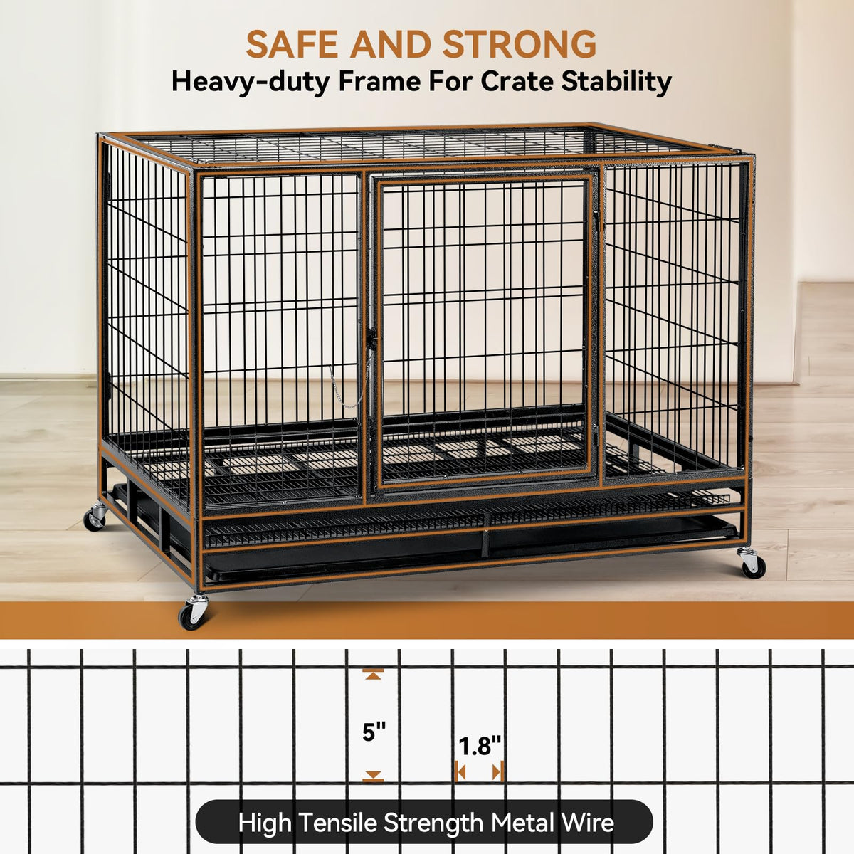 48 inch Wire Dog Crate with Lockable Wheels and Removable Tray P658