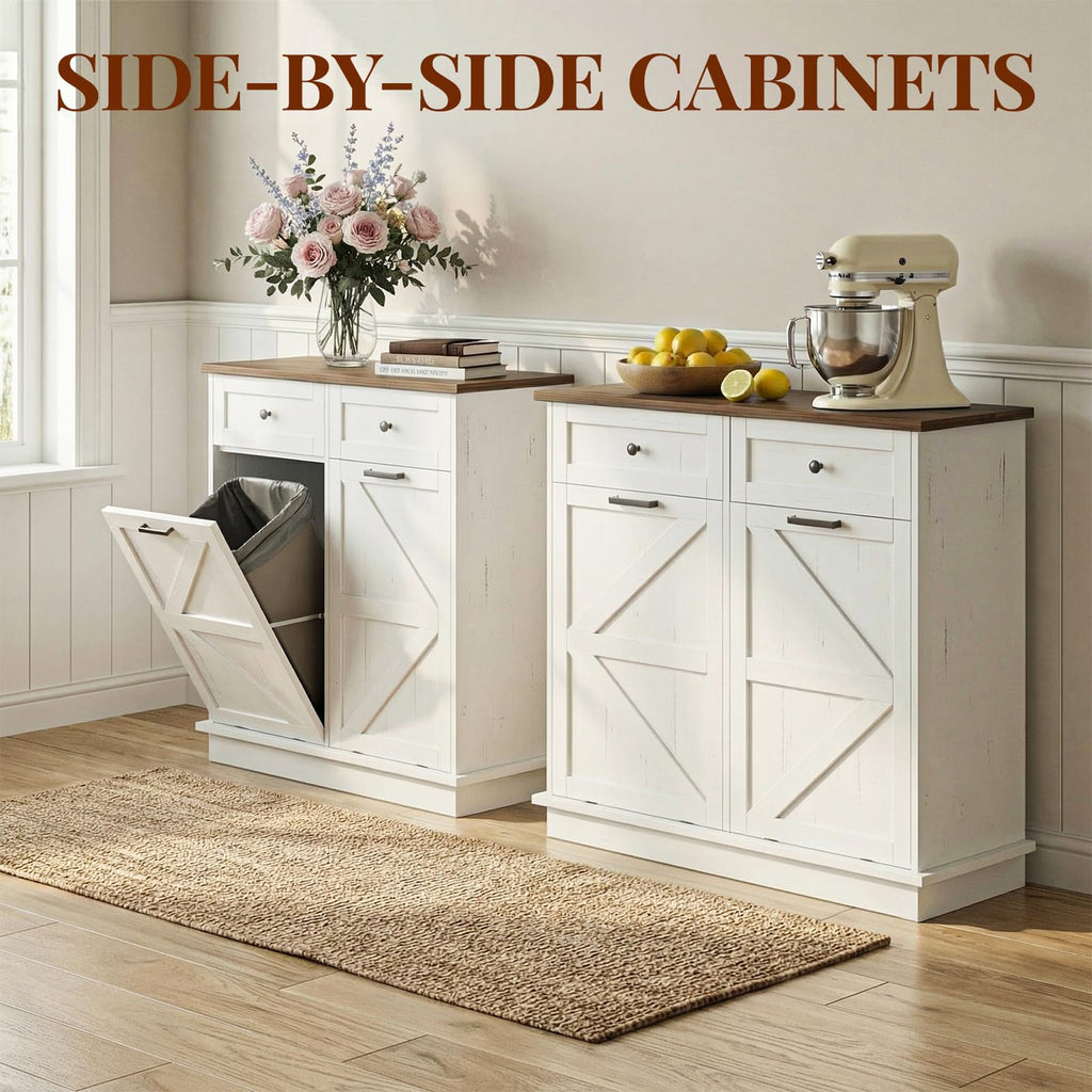 Brown White Double Tilt Out Trash Cabinet with Drawers O655300