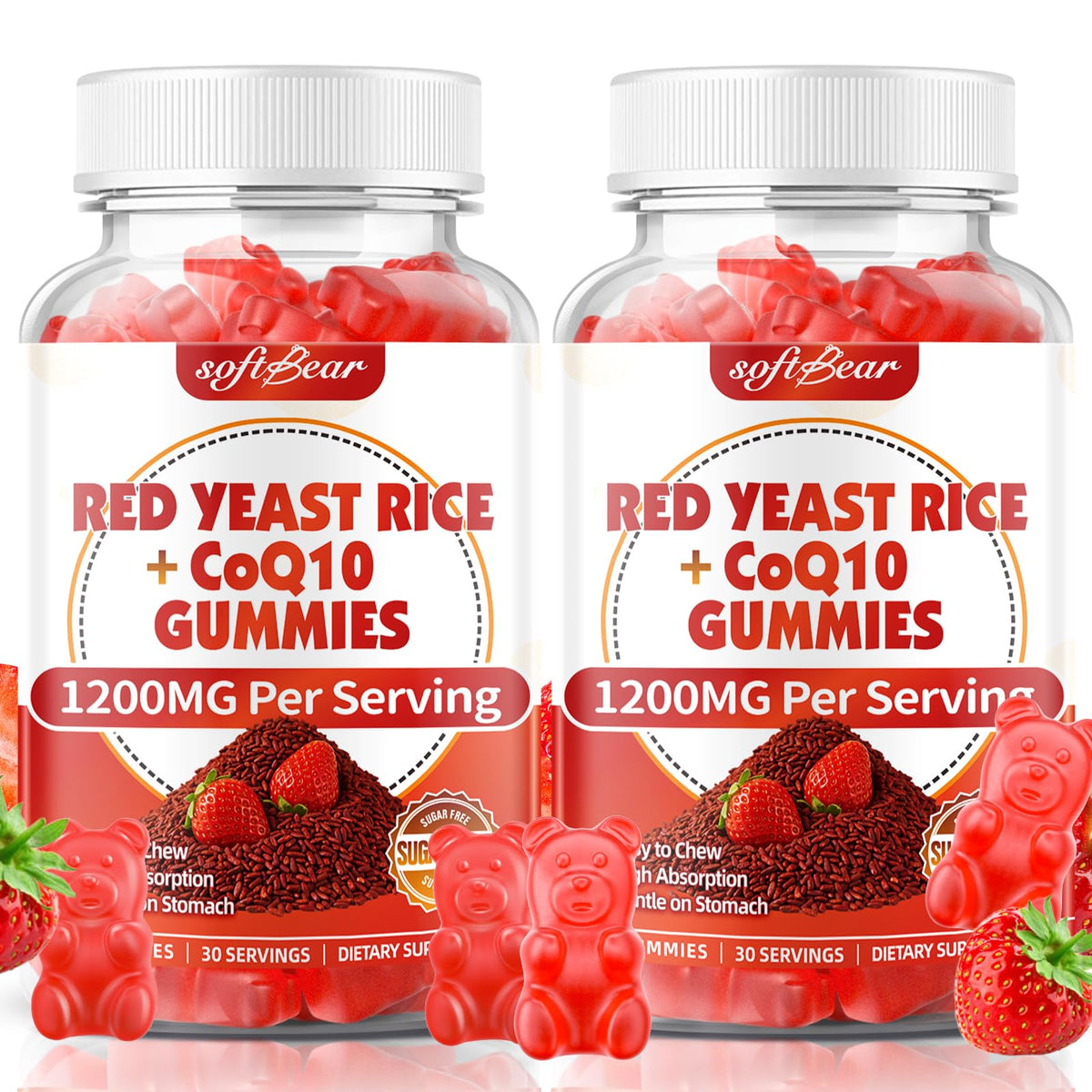 Sugar Free Red Yeast Rice with CoQ10 1200mg Strawberry Flavor 120 Count T7048