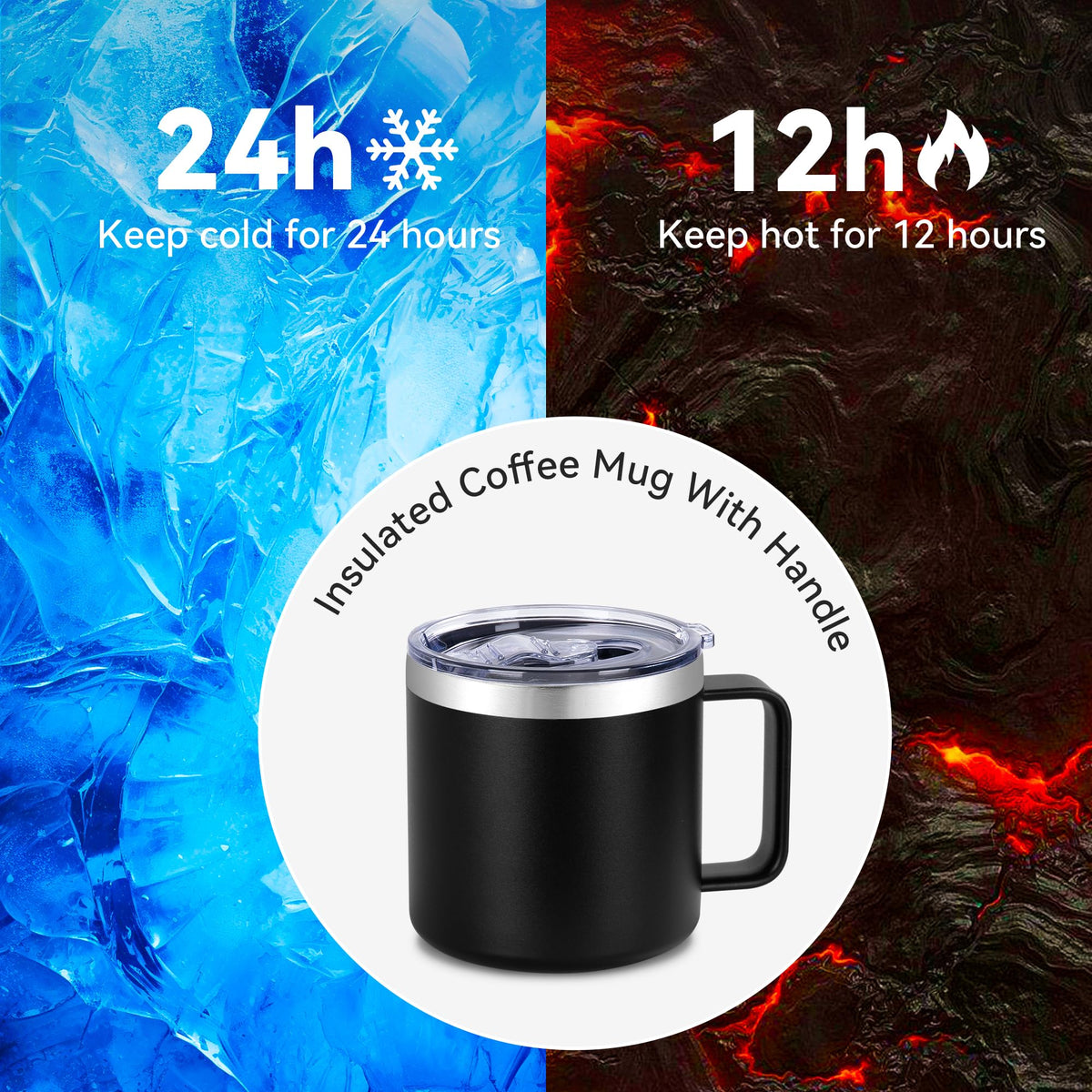14 oz Insulated Stainless Steel Travel Coffee Mug with Handle and Lid O1147