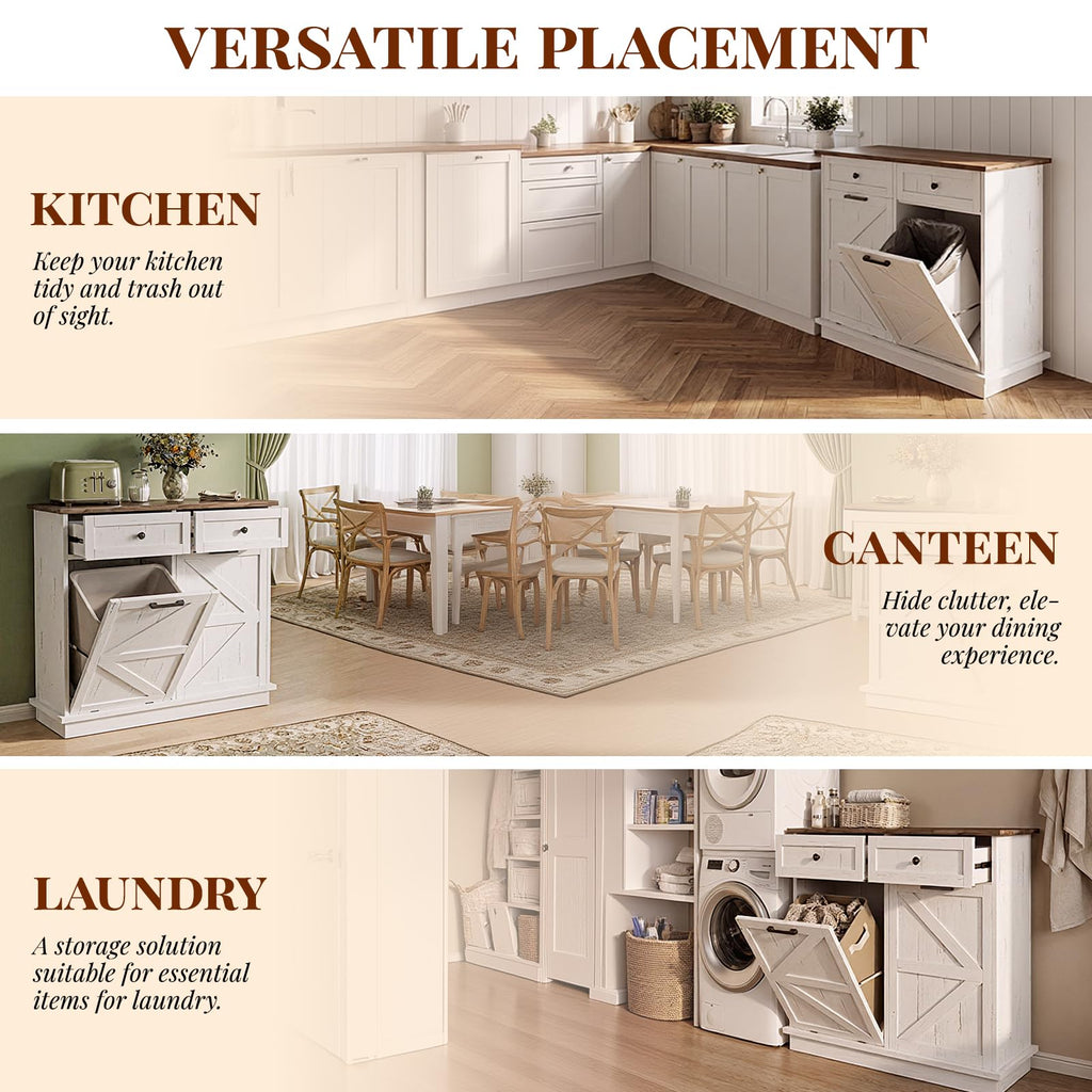 Brown White Double Tilt Out Trash Cabinet with Drawers O655300