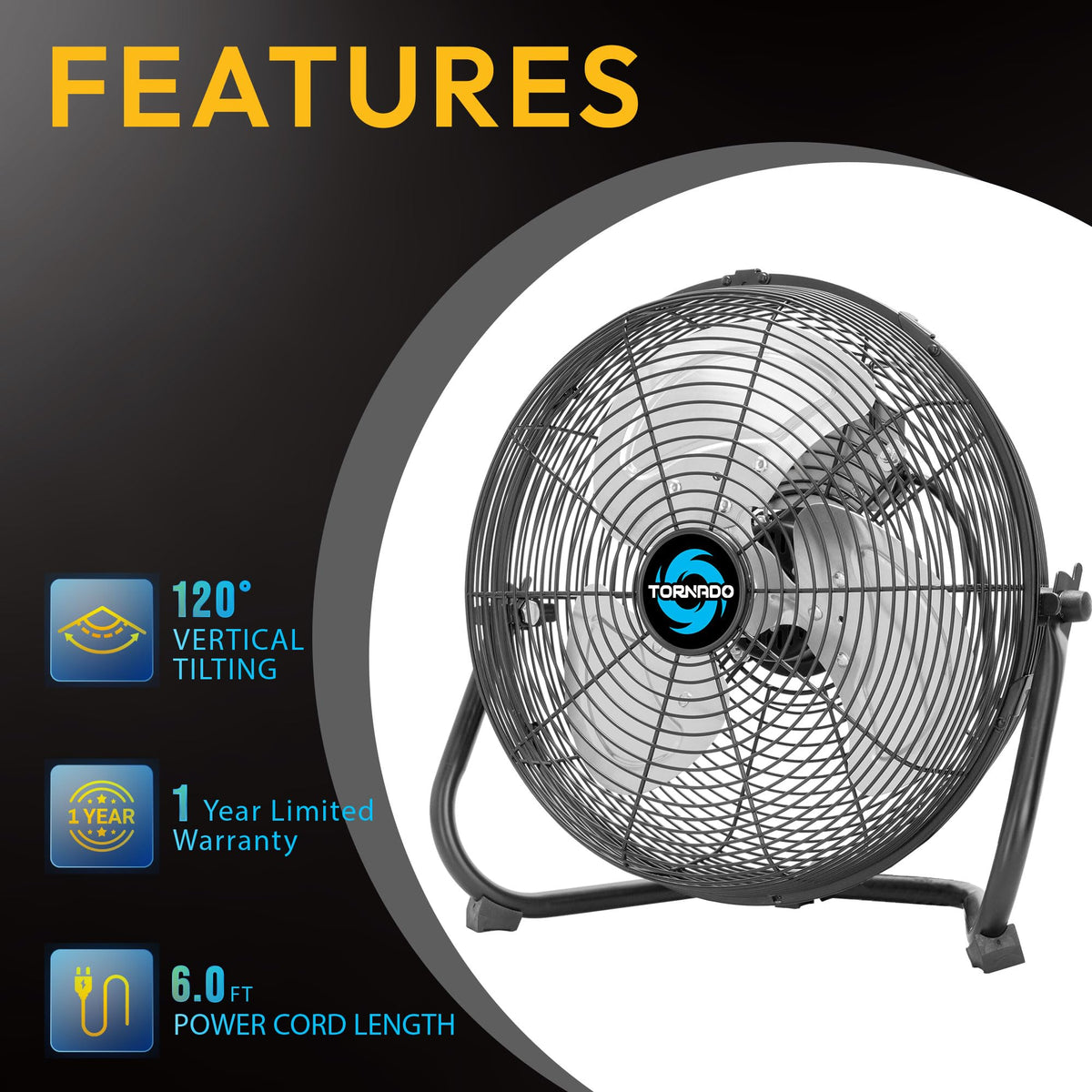 20 Inch 3-Speed High Velocity Metal Floor Fan O567842