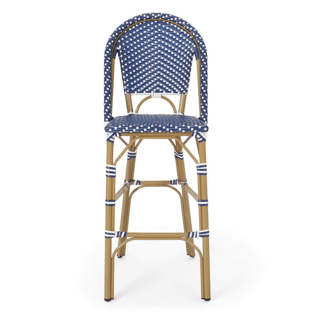 29.5" Bar Height Outdoor Stools Set of 2 Wicker Rattan Aluminum Teal Blue White F11646