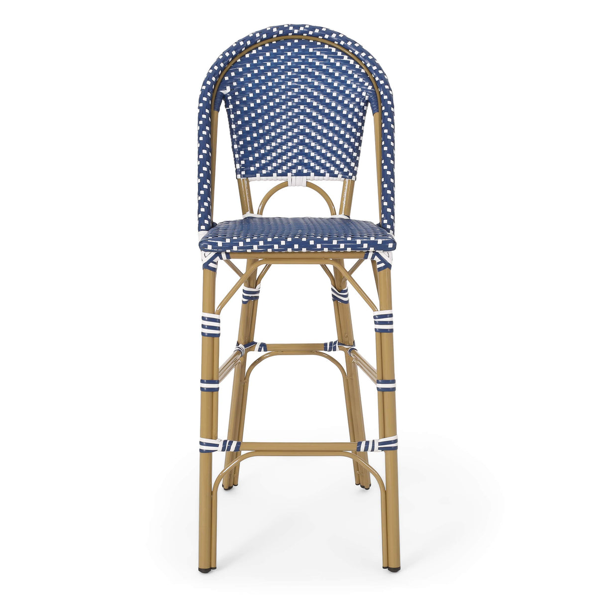 29.5" Bar Height Outdoor Stools Set of 2 Wicker Rattan Aluminum Teal Blue White F11646