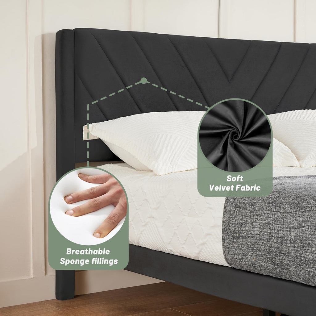 Queen Size Velvet Platform Bed Frame with Headboard E78158
