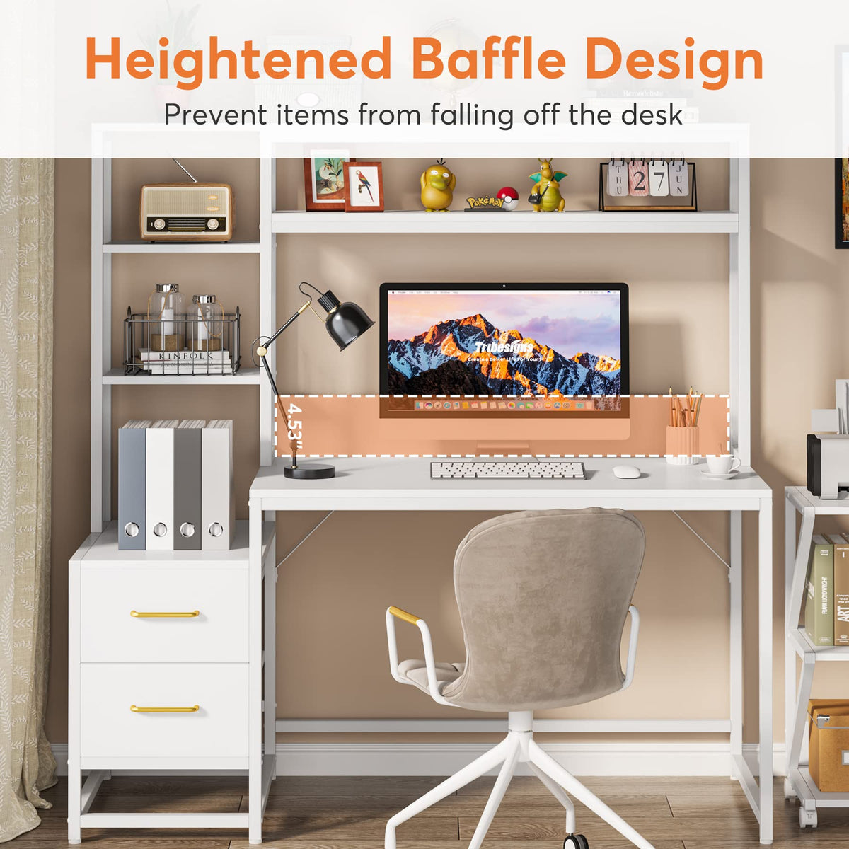 55 Inch Computer Desk with 2 Drawers and Storage Shelves X551569