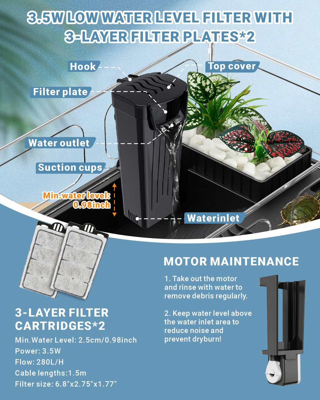 Small Turtle Tank Kit with Adjustable Lamp and Filter H26892