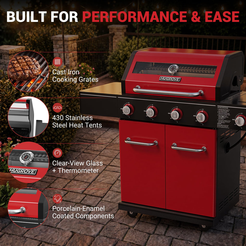 56,000 BTU 4 Burner Propane Gas Grill with Side Burner Q58034