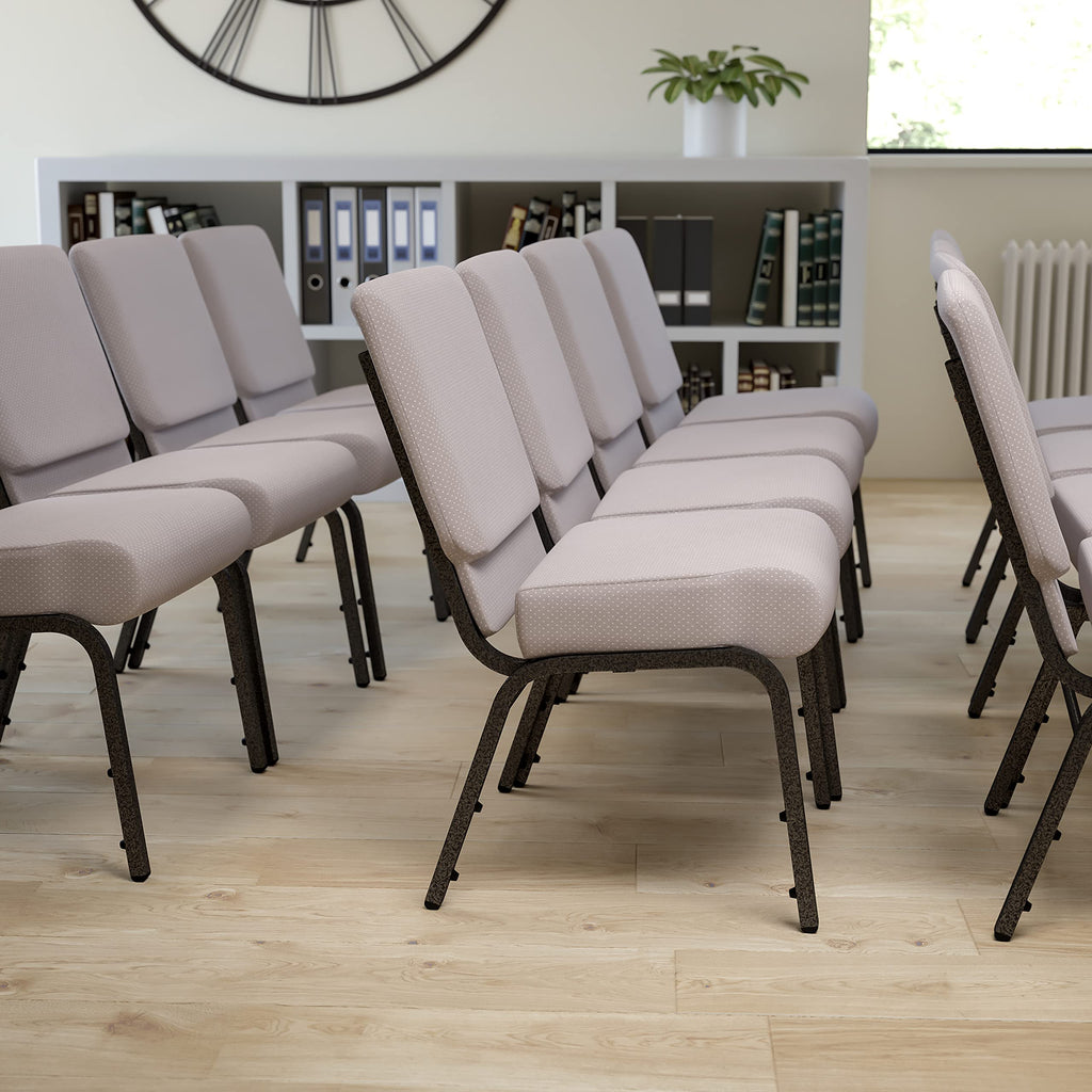 Gray Dot Fabric Stacking Church Chair F91258