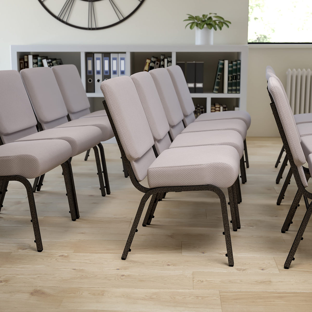 Gray Dot Fabric Stacking Church Chair F91258