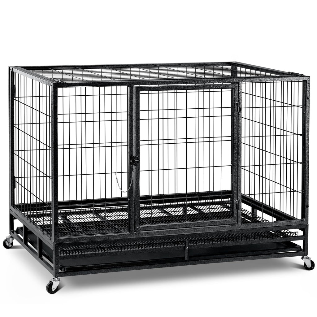 48 inch Wire Dog Crate with Lockable Wheels and Removable Tray P658