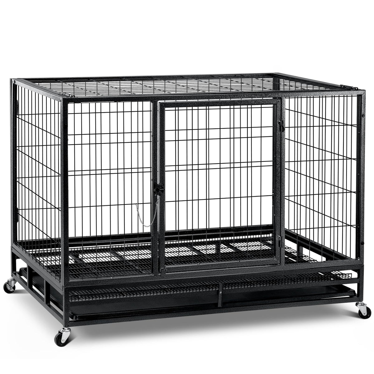 48 inch Wire Dog Crate with Lockable Wheels and Removable Tray P658