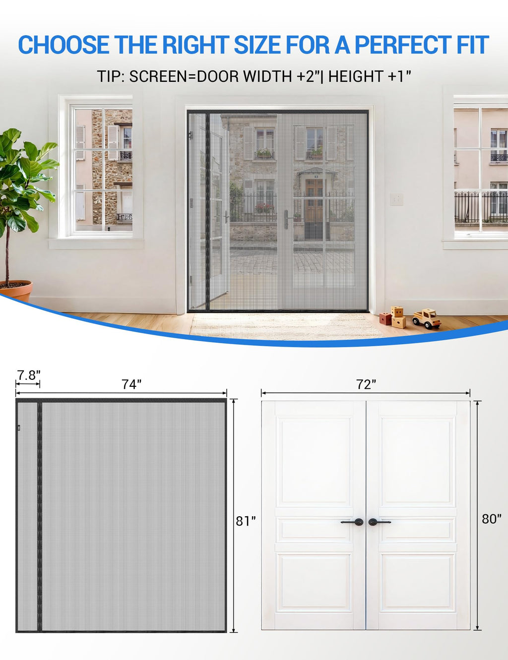 Magnetic Screen Door 72 x 80 Inch Fiberglass Mesh U502358