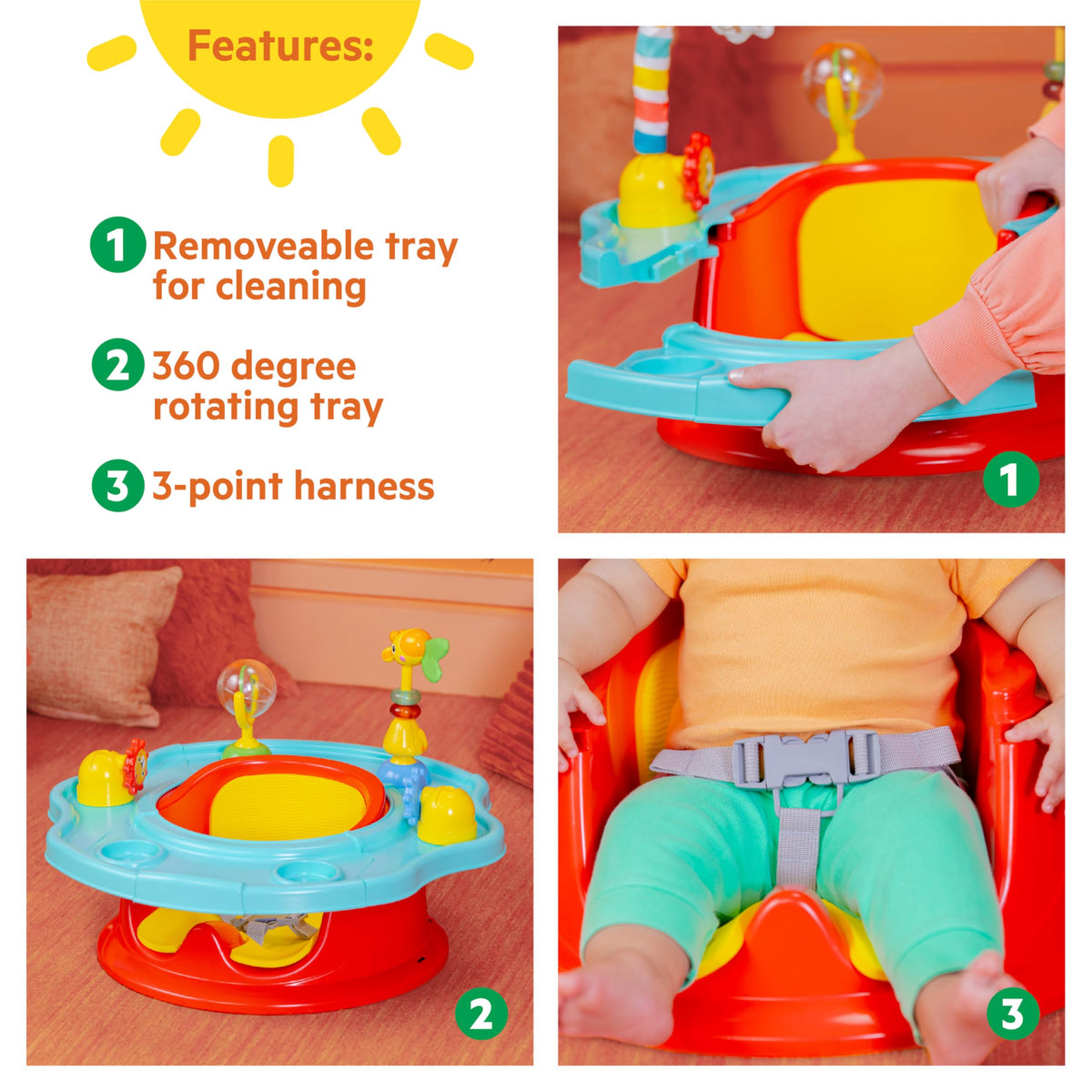 3-in-1 Baby Activity Seat with Toys, Snacking Tray, Booster Seat X687