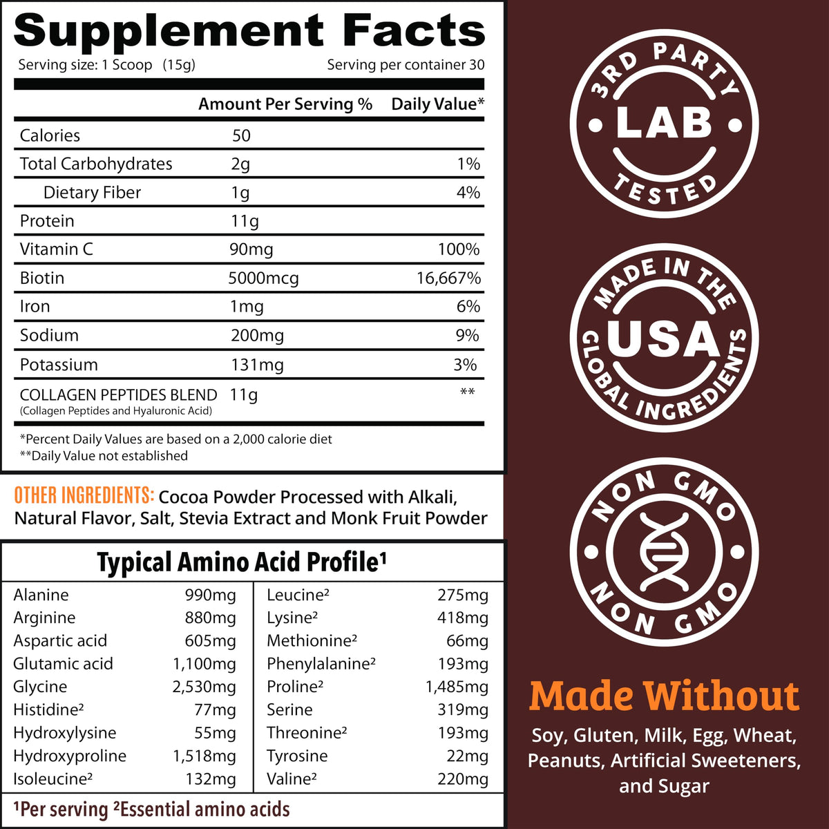 Chocolate Collagen Peptides Powder with Hyaluronic Acid and Vitamin C J75242
