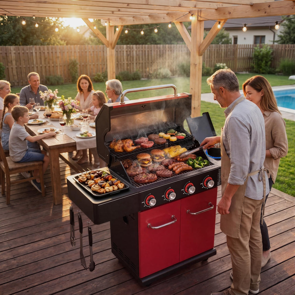 56,000 BTU 4 Burner Propane Gas Grill with Side Burner Q58034