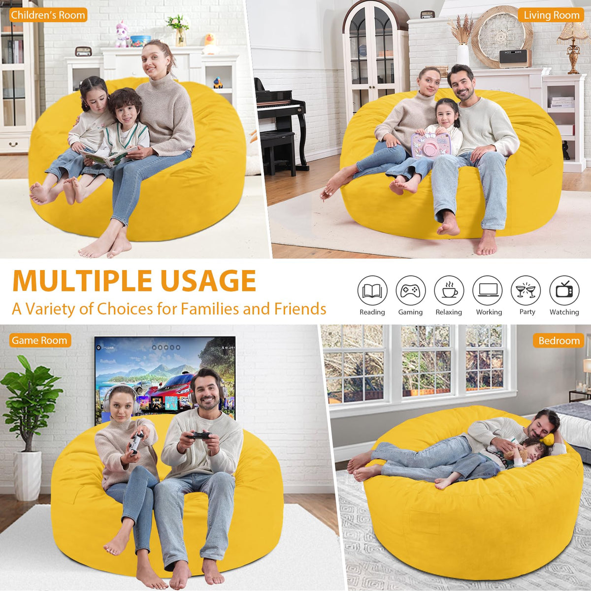 5FT Memory Foam Bean Bag Chair with Dutch Velvet Cover X261
