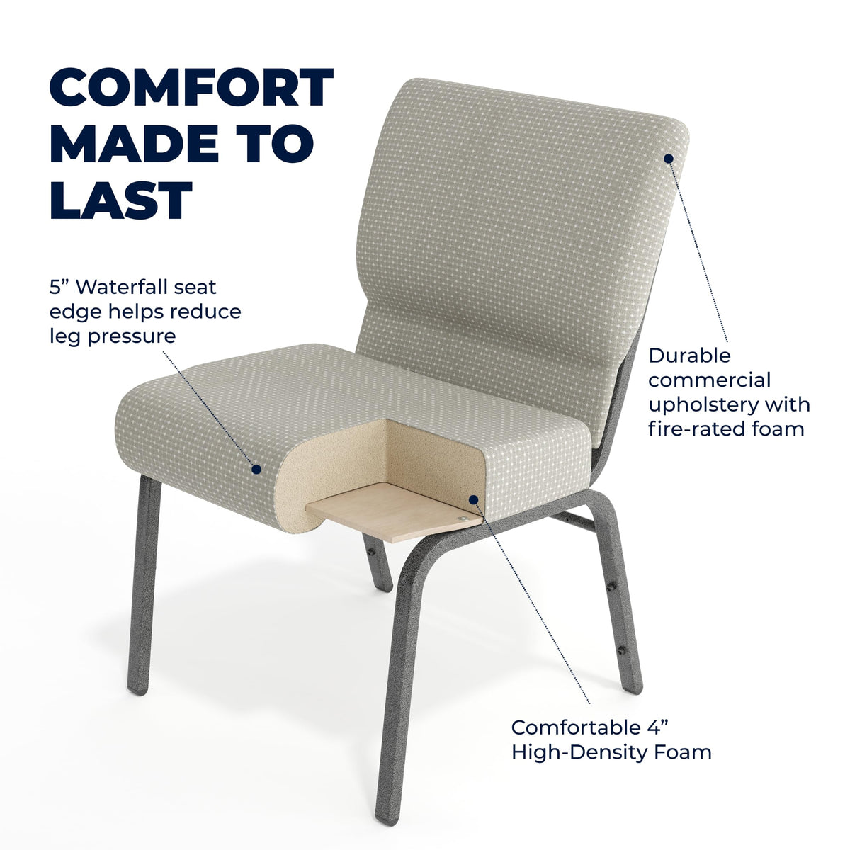 Gray Dot Fabric Stacking Church Chair F91258