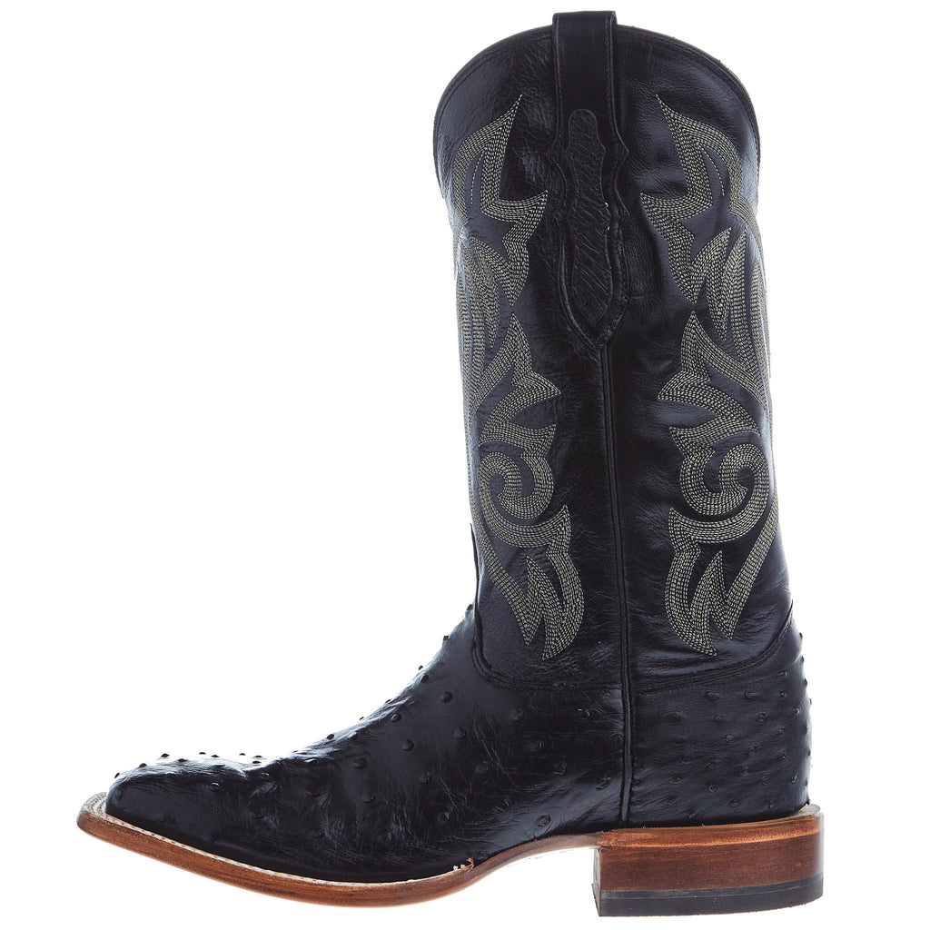 Black Ostrich Square Toe Cowboy Boot V65937