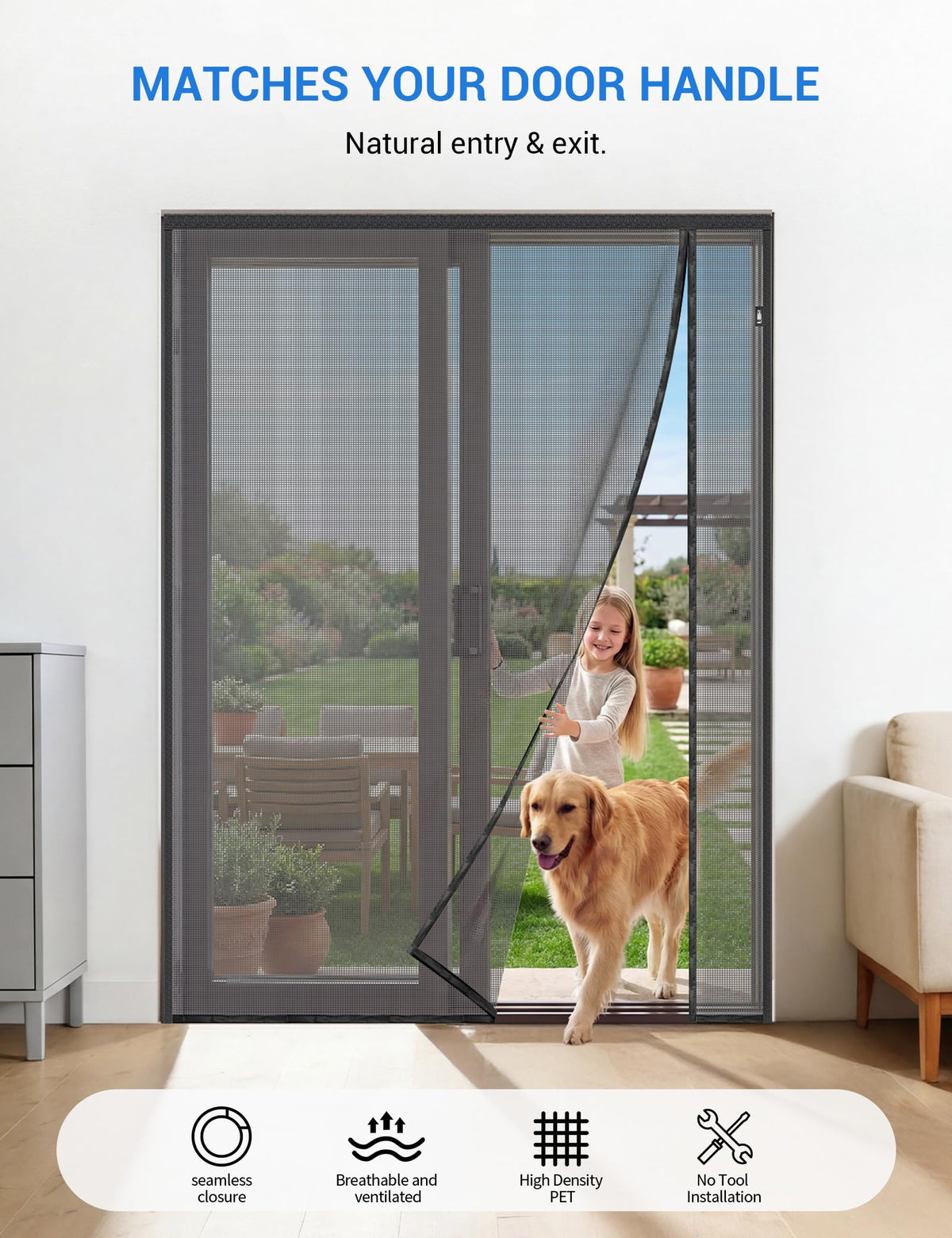 Magnetic Screen Door 72 x 80 Inch Fiberglass Mesh U502358