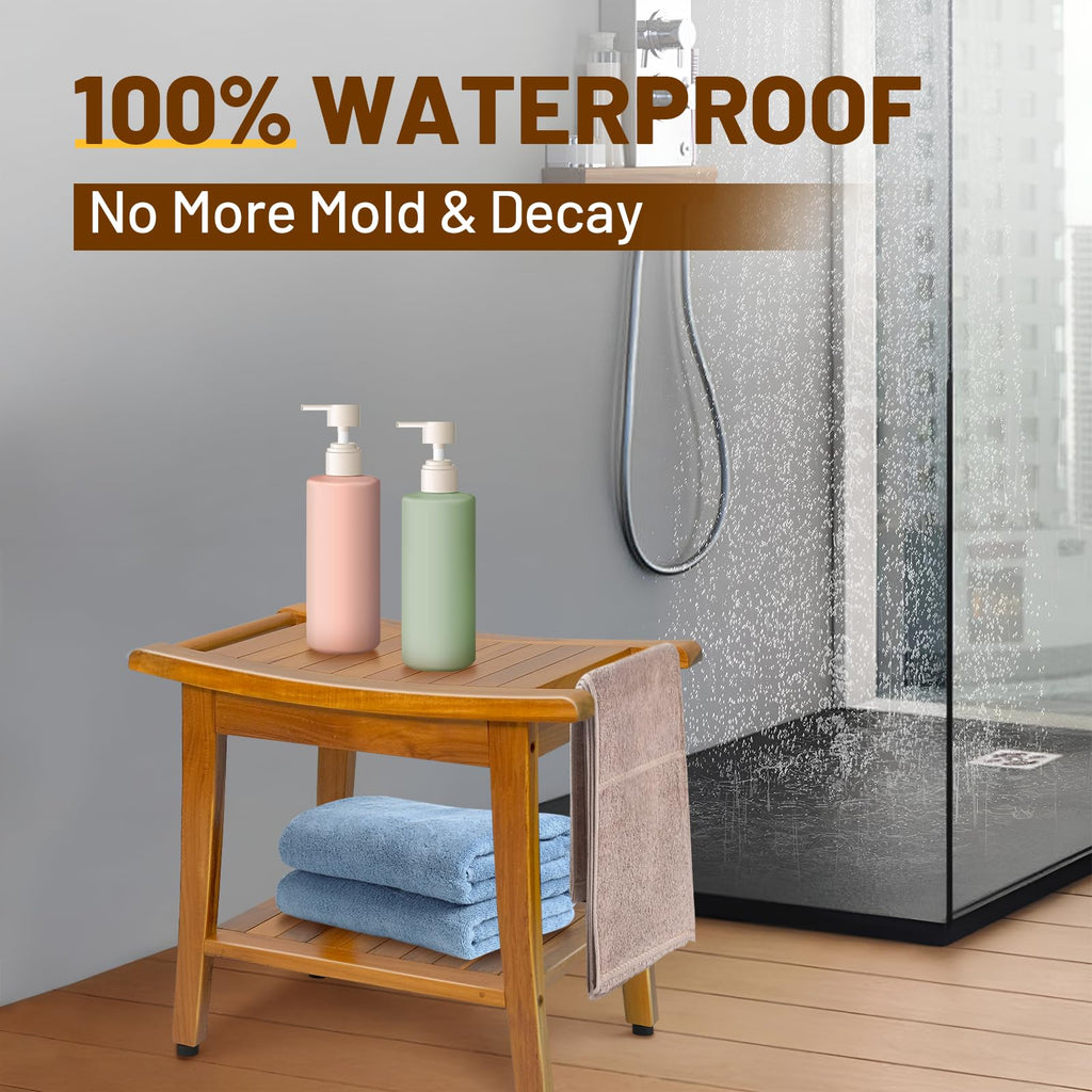 20" Teak Shower Bench with Shelf & Handle M878