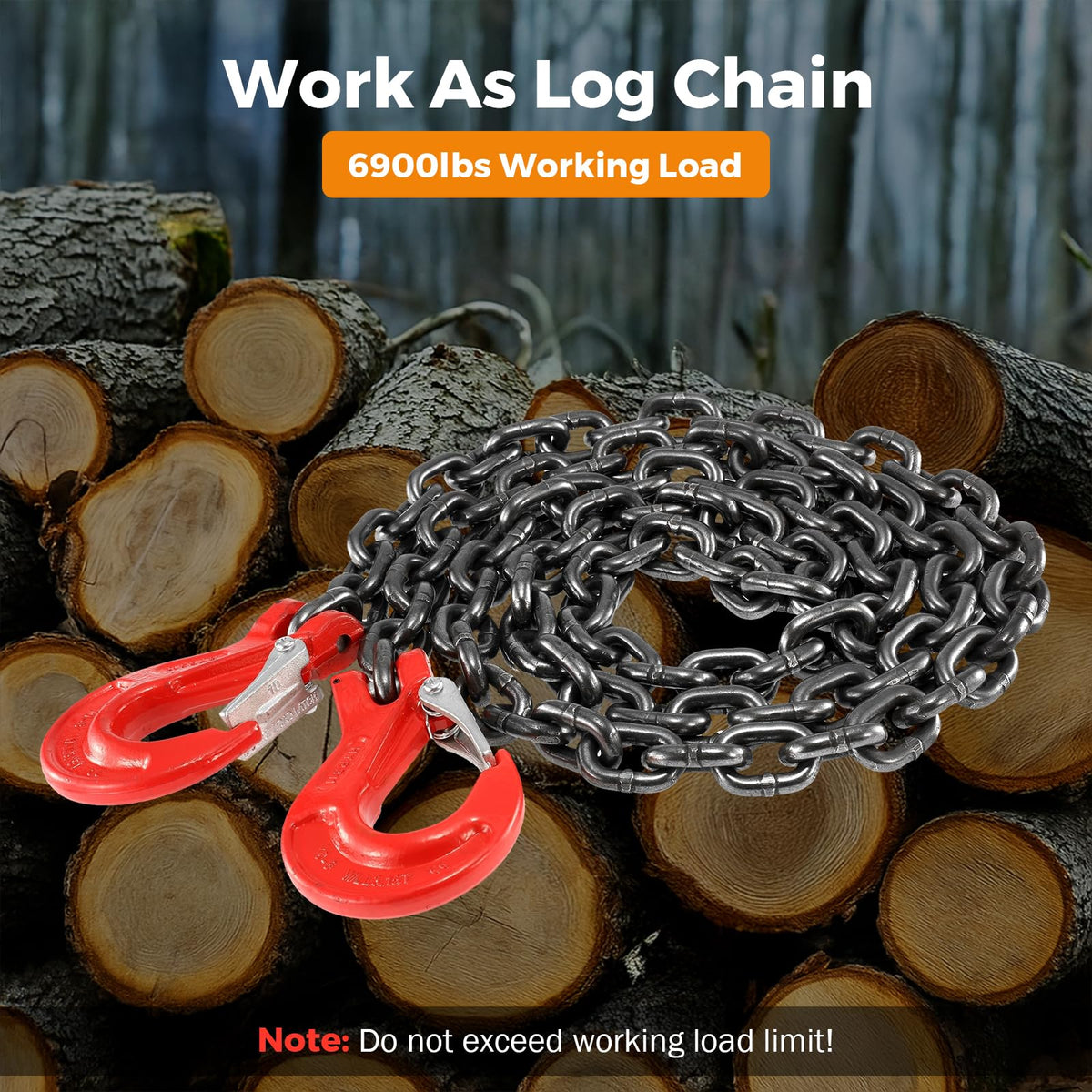 3/8 Inch 10Ft Tow Chain with Double Slip Hooks A76626
