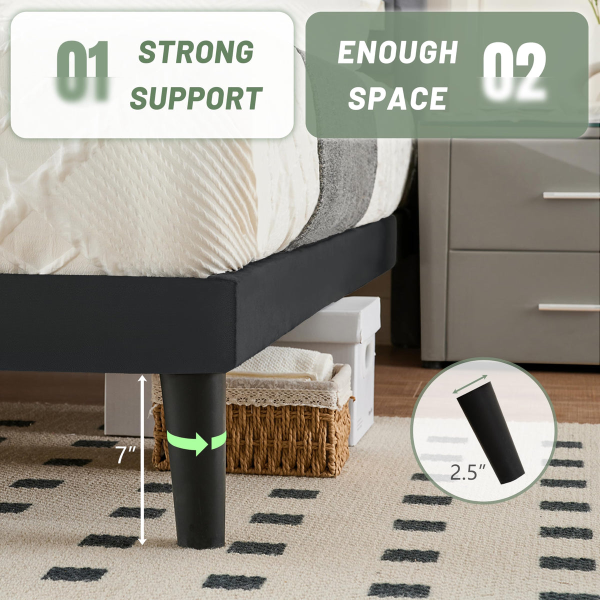 Queen Size Velvet Platform Bed Frame with Headboard E78158