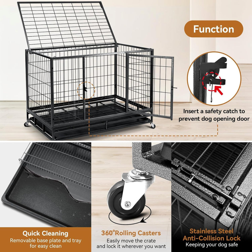 48 inch Wire Dog Crate with Lockable Wheels and Removable Tray P658