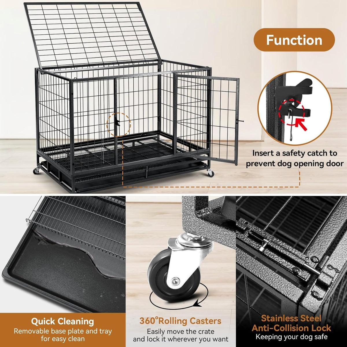 48 inch Wire Dog Crate with Lockable Wheels and Removable Tray P658