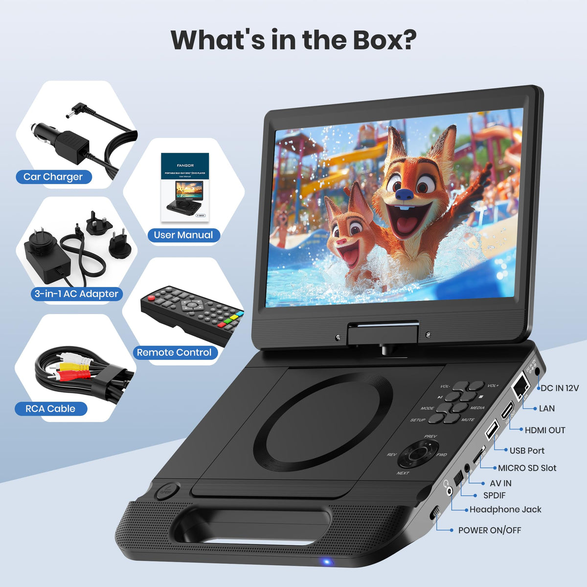 12.5" Portable Blu-ray Player with 10.5" 1080P Swivel Screen I63869