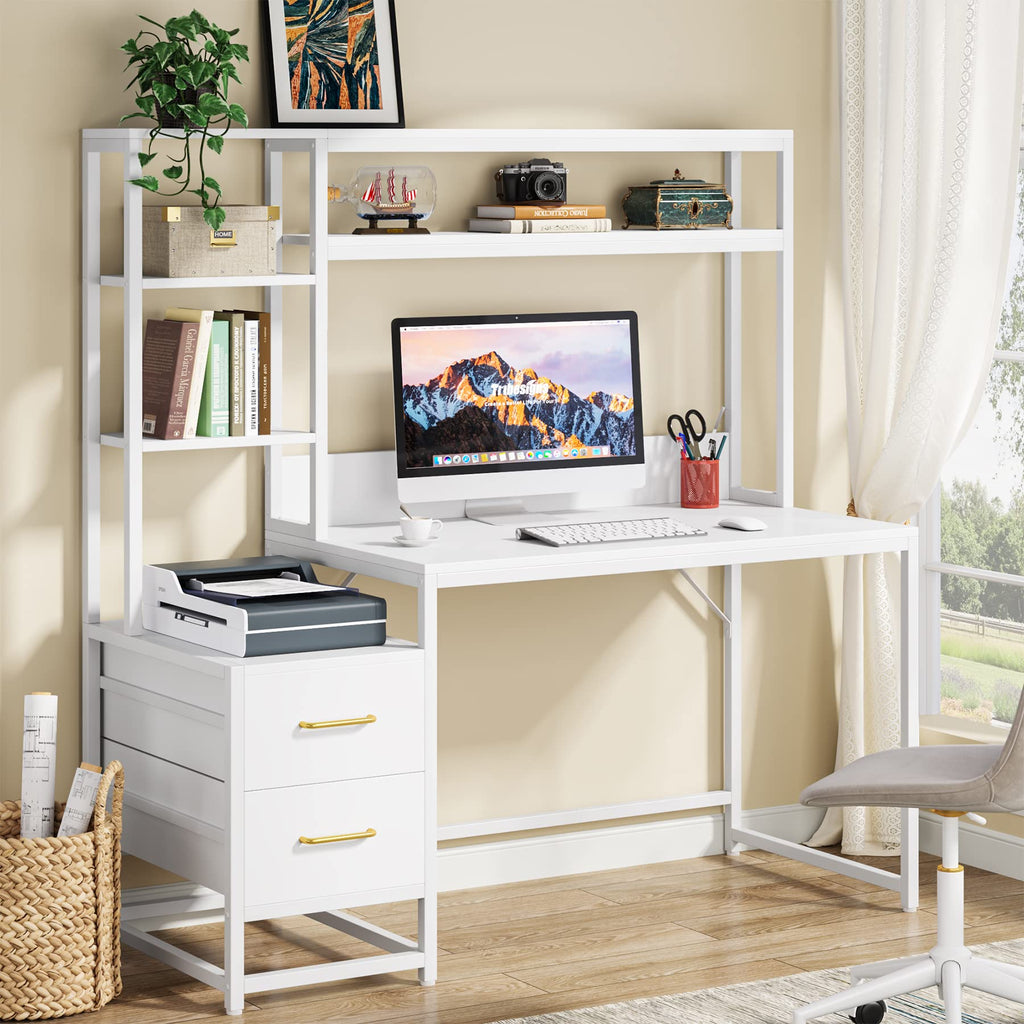 55 Inch Computer Desk with 2 Drawers and Storage Shelves X551569