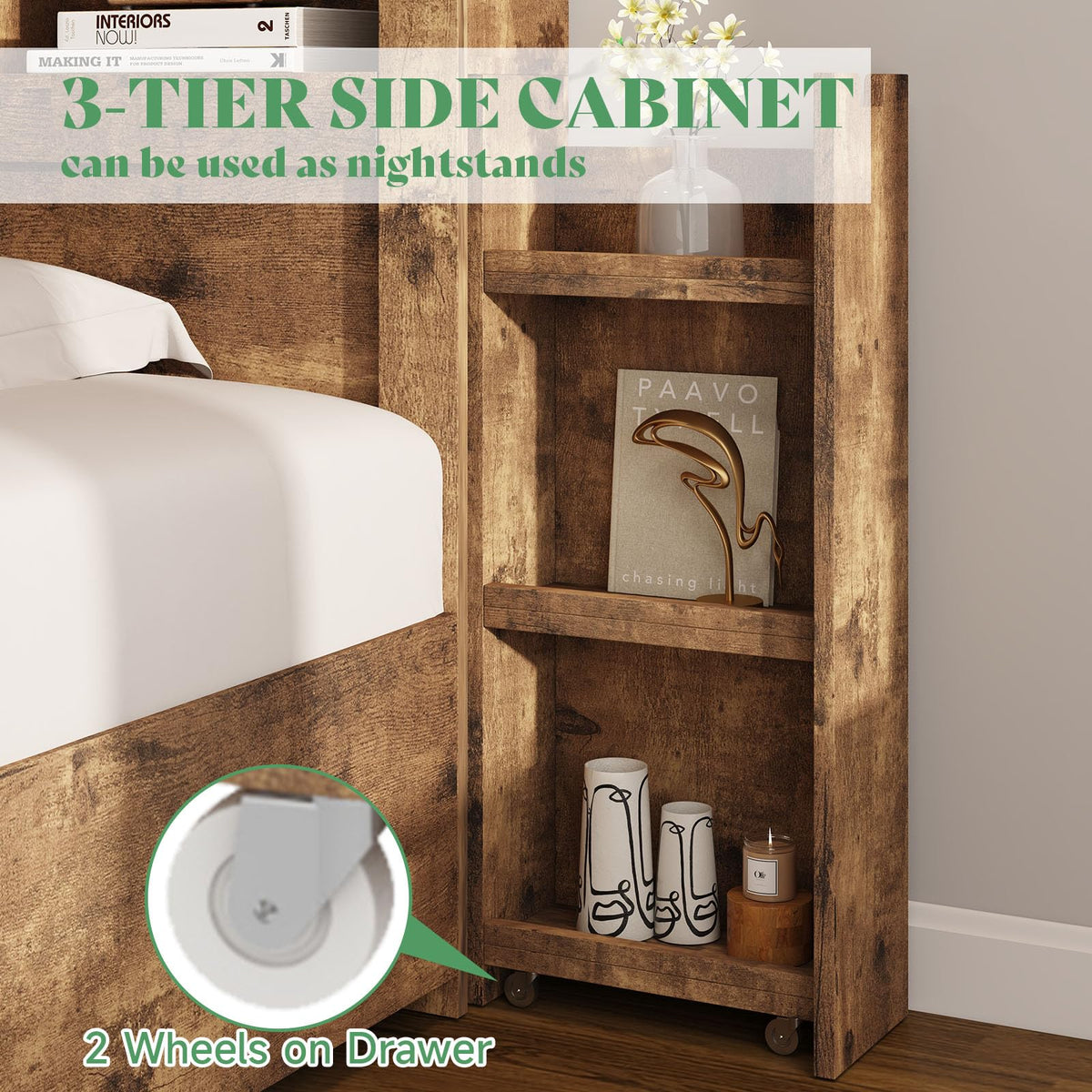 Full Bed Frame with Bookcase Headboard & Storage W740462