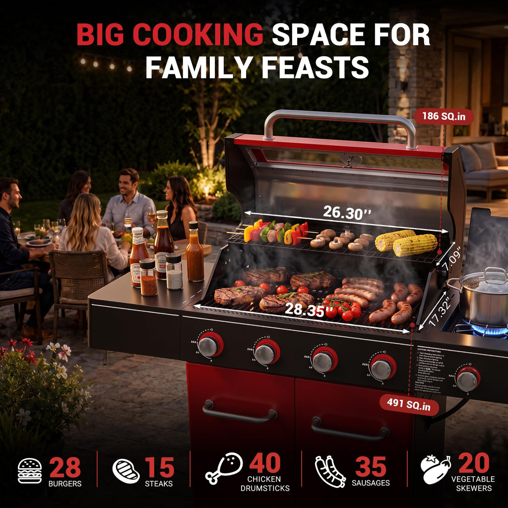 56,000 BTU 4 Burner Propane Gas Grill with Side Burner Q58034
