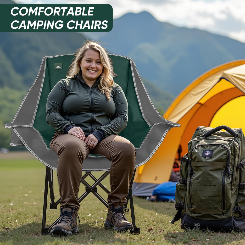 2 Pack Oversized Padded Folding Camping Chair with Cup Holder C2588