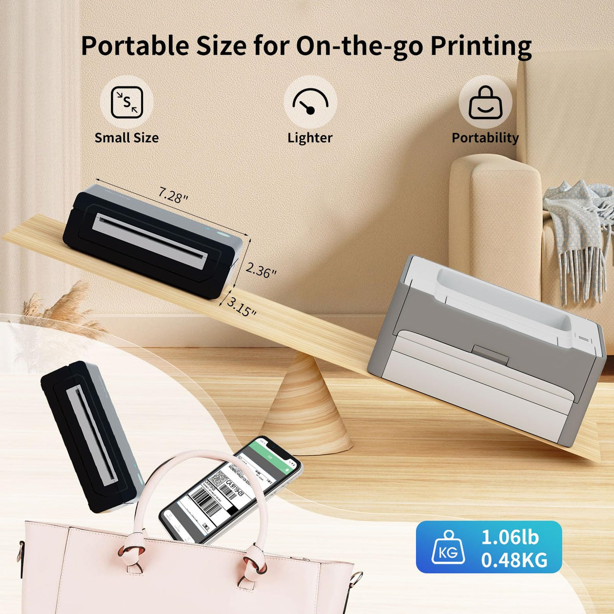 Bluetooth Thermal Shipping Label Printer, 4X6 Inkless Wireless Label Printer T3005