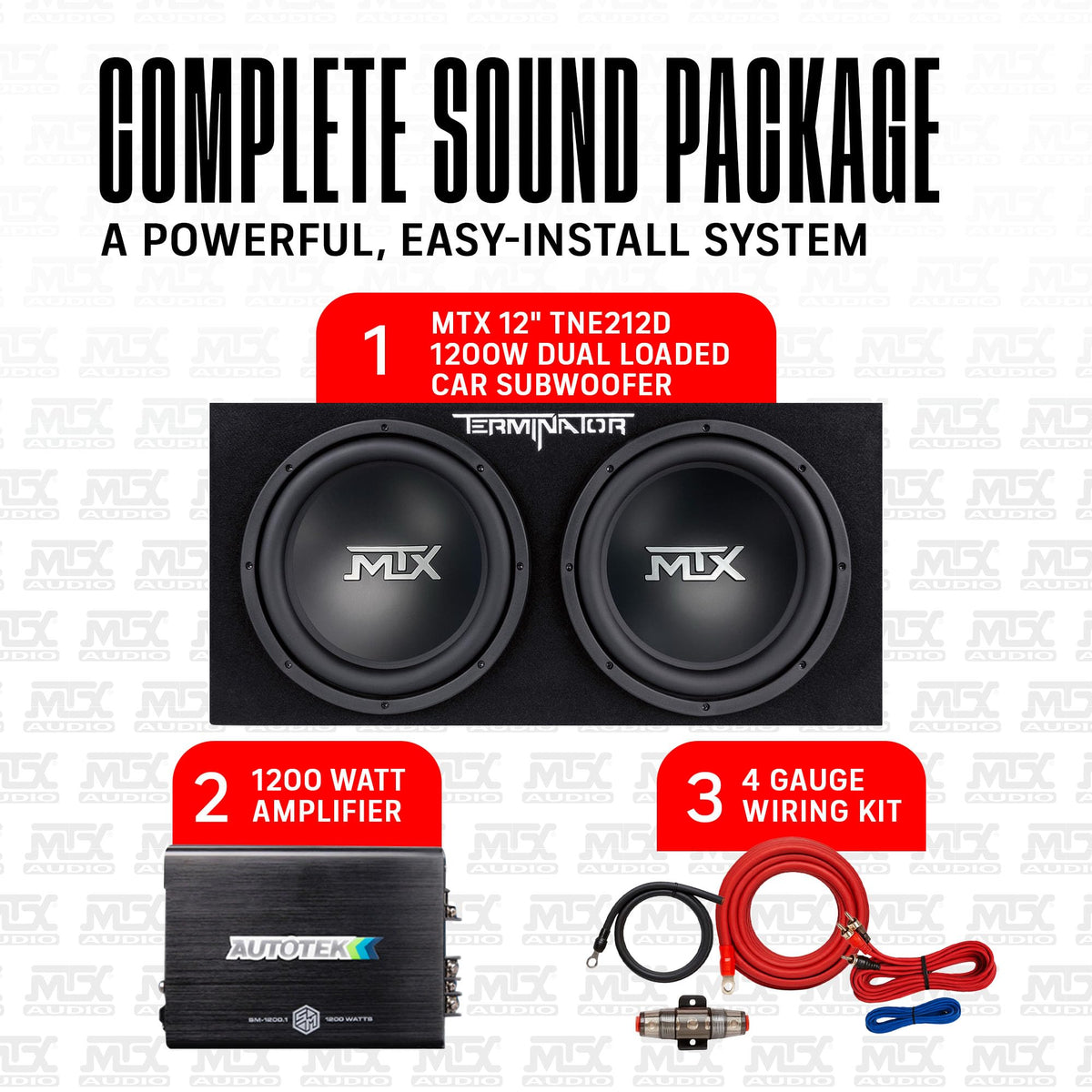 12" Subwoofer Box, Mono Amp & 4 Gauge Wiring Kit I2051
