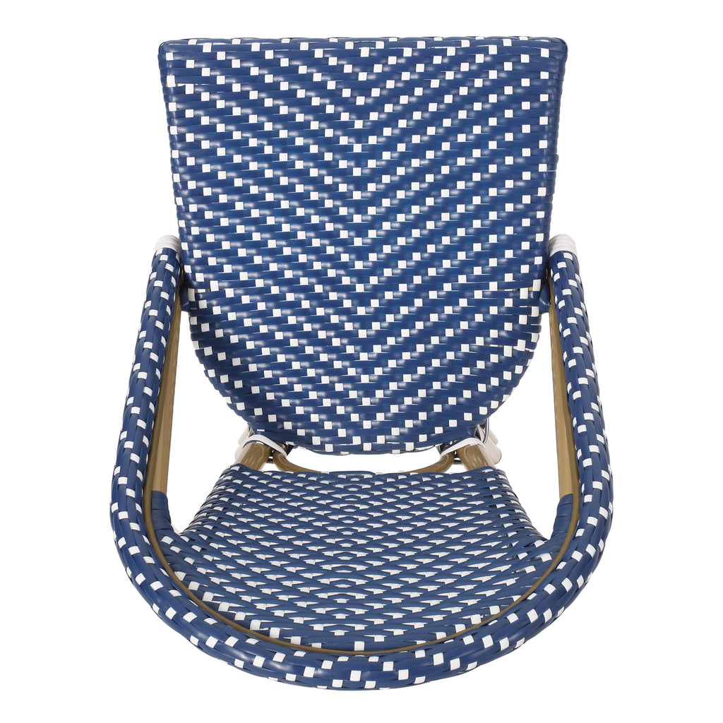29.5" Bar Height Outdoor Stools Set of 2 Wicker Rattan Aluminum Teal Blue White F11646