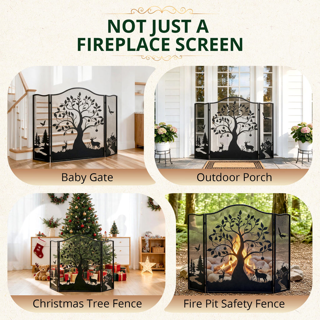 50" x 36" 3-Panel Tree Pattern Fireplace Screen W2437