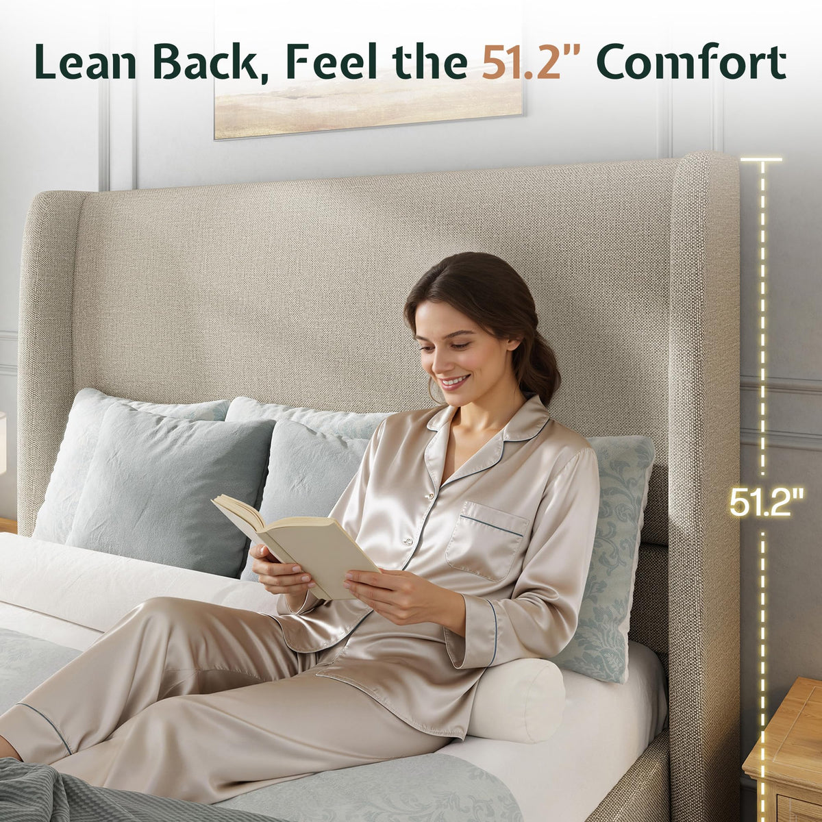 Queen Size Upholstered Wingback Headboard Bed Frame O23761