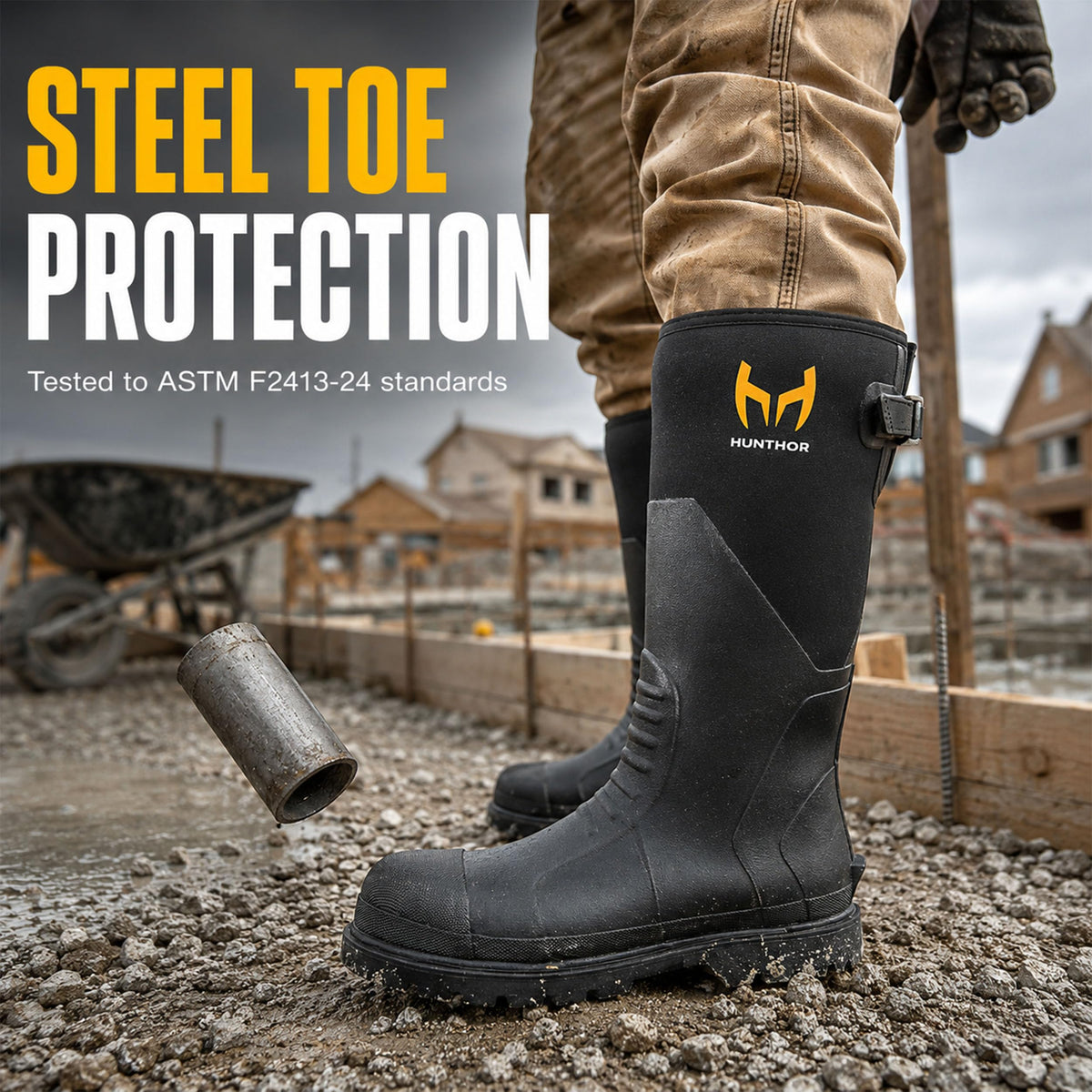 Steel Toe Rubber Work Boots with Steel Shank P391