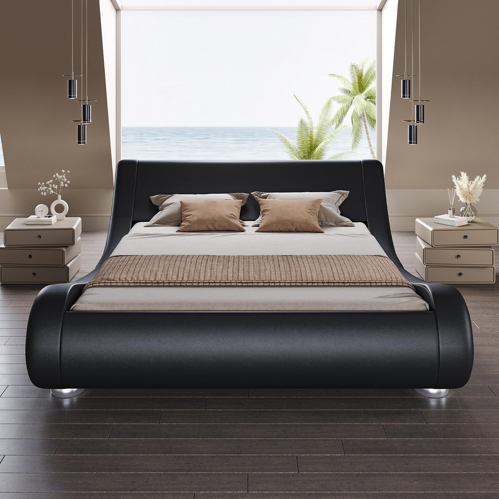 Queen Size Faux Leather Sleigh Bed Frame H384